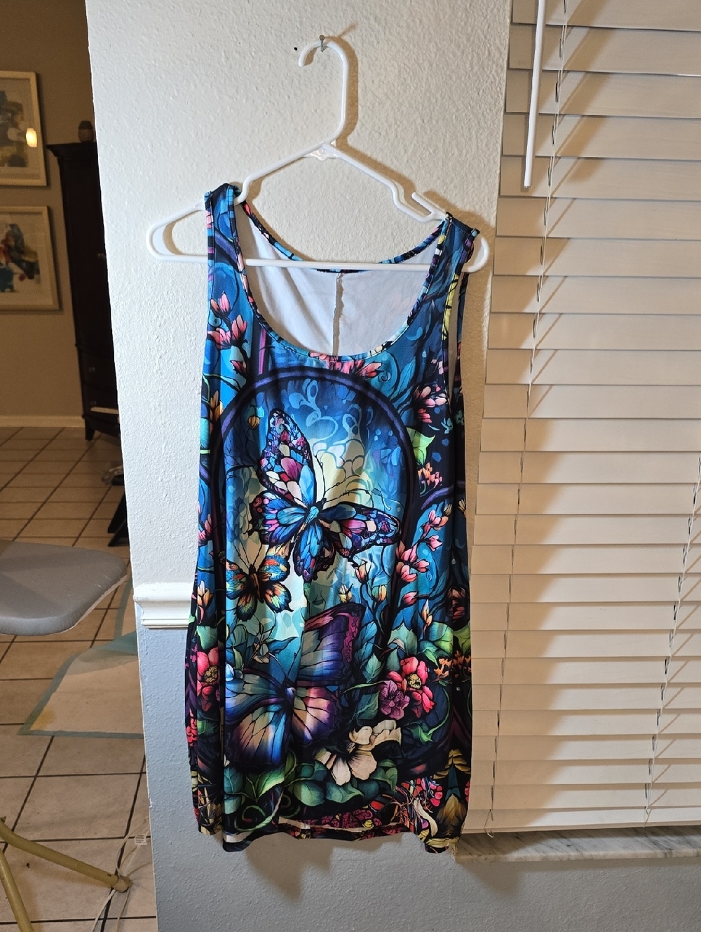 Source Unknown Blue Multicolor Butterfly Print Tank Dress - Picture 1 of 6